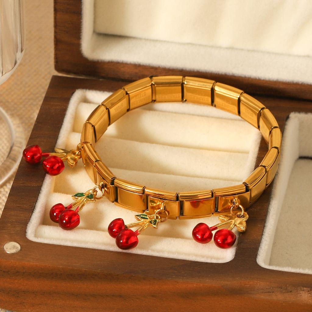 Cherry elastic chain bracelet, light luxury niche design titanium steel bangle, fruit jewelry