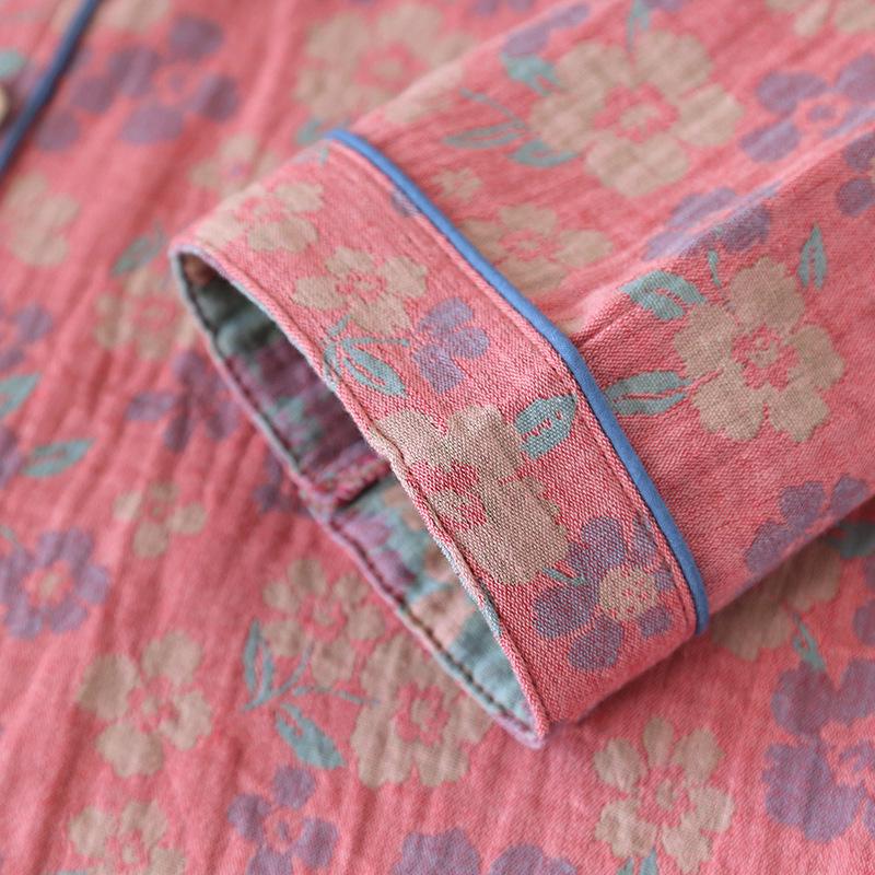 Women's Retro Jacquard Cotton Pajama Set – Spring/Autumn Long Sleeve Casual Homewear