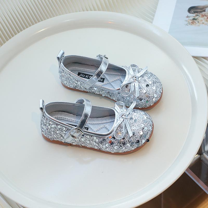 Kids Leather Shoe Glitter Versatile Ballet Flats for Girls Fashion Causal Children Elegant Princess Performance Shoes Soft Soled
