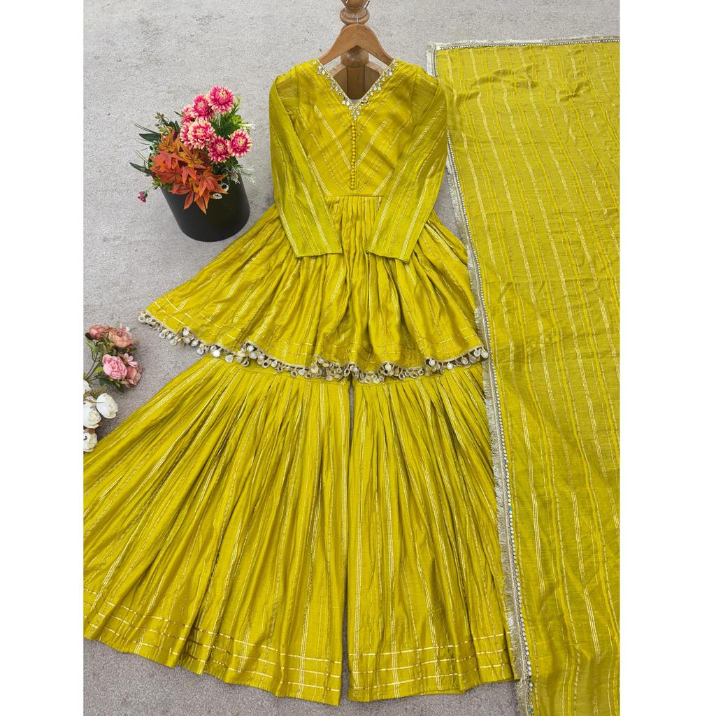 Women Bollywood Mal Chanderi Salwar Suit Indian Designer Salwar Kameez Sharara Set Dress