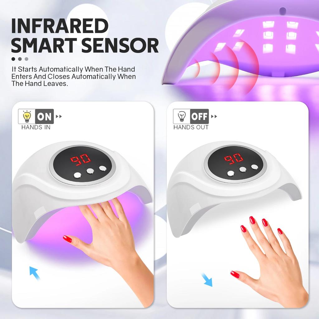 24LEDS LED UV Nail Lamp For Curing All Gel Nail Polish Professional 72W Nail Drying Lamp With Auto Sensor Salon Equipment