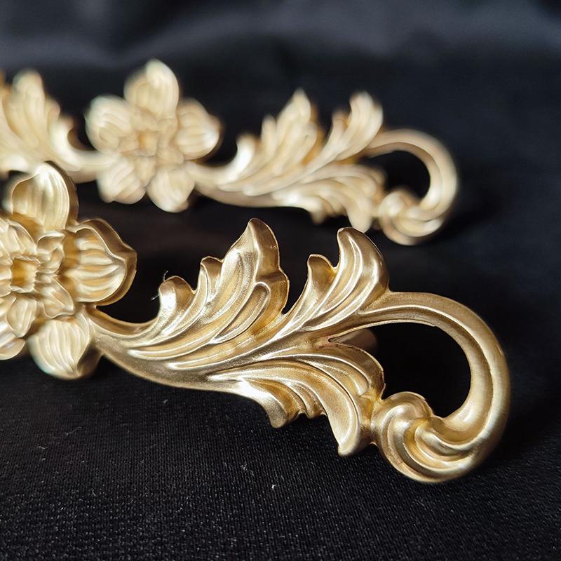 1Pcs Brass Drawer Handle, Patterned Flower Bar Handles, Vintage European Style, Hand-held Closet Door Pulls