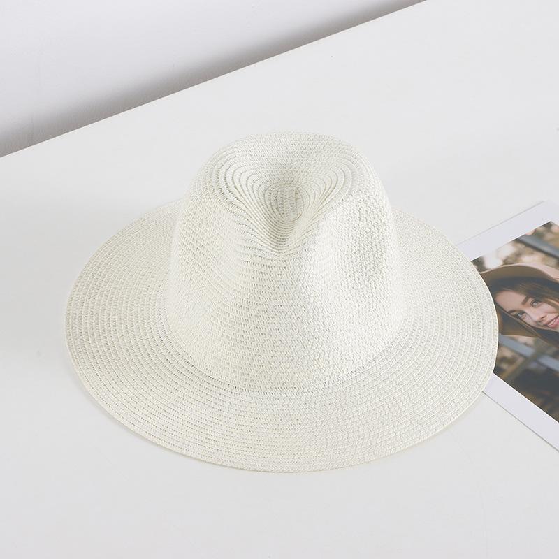 Summer Wide Brim Straw Hat Women And Men Outdoor Sun Protection Beach Panama Cap Solid Color Travel Holiday Visor Caps