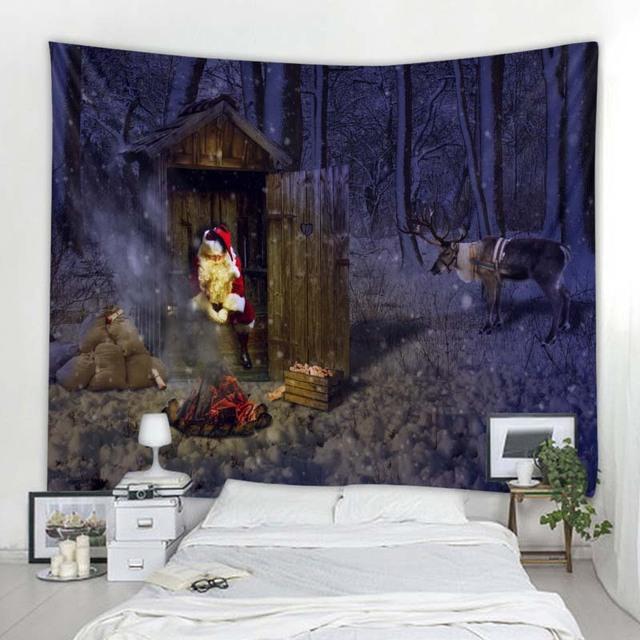 Wandteppich mit Weihnachtsschneeszene, Weihnachtsmann, Geschenk, Weihnachtsbaum, Wandbehang, Zimmer, Schlafzimmer, Schlafsaal, Ästhetik, Heimdekoration