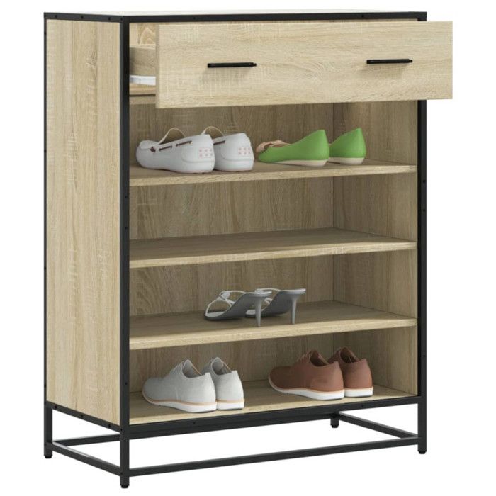 Armoire à chaussures - VIDAXL - Chêne Sonoma - 4 étagères - 1 tiroir - Métal et bois d'ingénierie