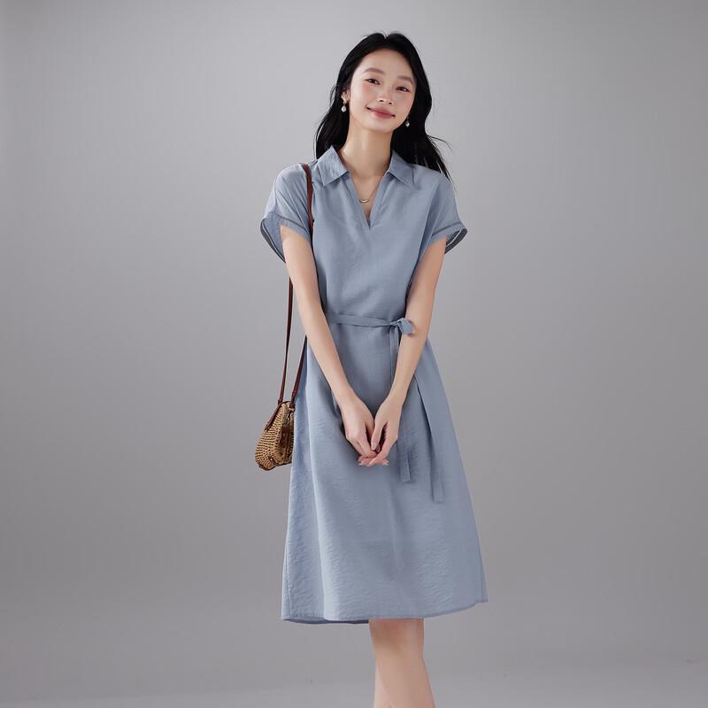 SOFSIL 2026 Summer Silk-Blend Lapel Shirt Dress M