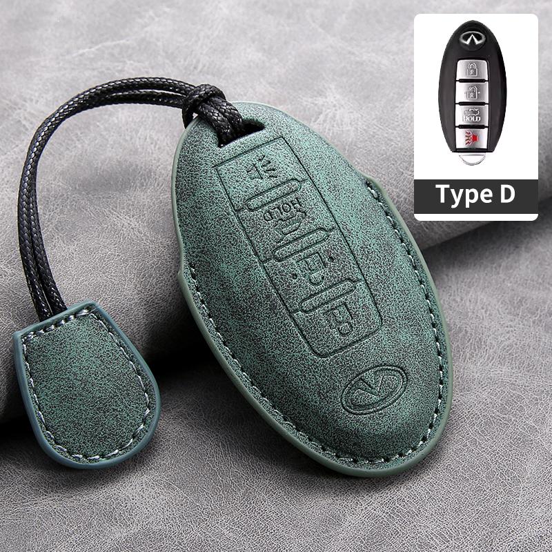 Leather Car Key Cover Case for Infiniti Q50L QX50 QX60 QX55 Q70 Q70L Q30 QX30 QX70 ESQ XQ80 XQ60 Q60S Car Key rope Keyring