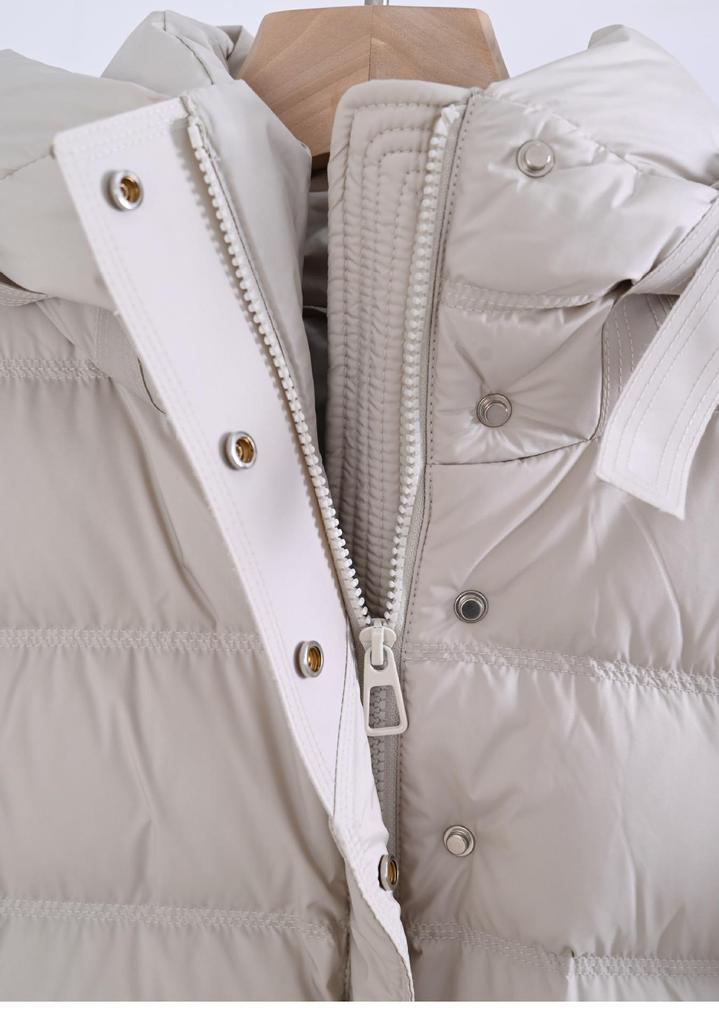 Winter 2024 Women's Long Over-the-Knee Slim Fit Down Jacket with Belted Waist - European Trend