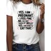 Stretchy Funny Pregnancy Women's "Yes I Am Pregnant" Sarcastic Maternity Top with Heart Checkmark Design | Short Sleeve Round Neck Tee for Spring,