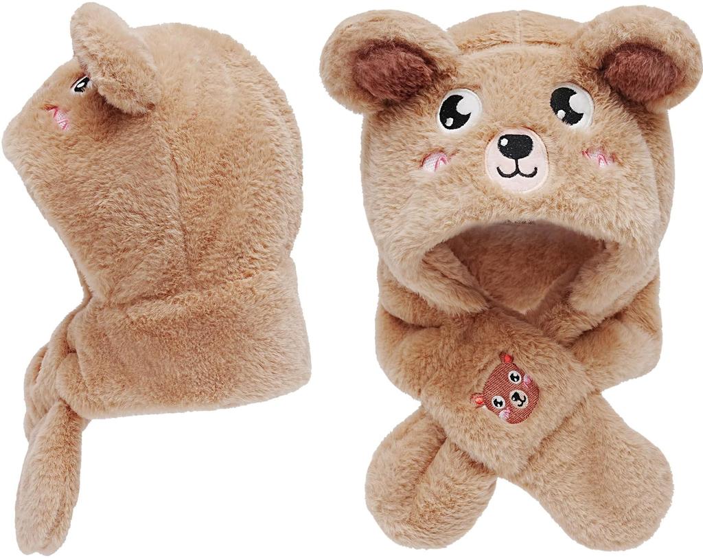 Strick-Warme Mütze mit Schal für Babys und Flauschige und Tierische Unifarbene Geeignet für Alter 3 Monate bis 18 Jahre Braun [YXTC] Kinderhut, Schal,
