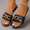 Classic Slippers Woman Slides Beach Flat Low Heels Women Shoes Solid Leather Platform Metal Decoration Summer Shoes Plus Size