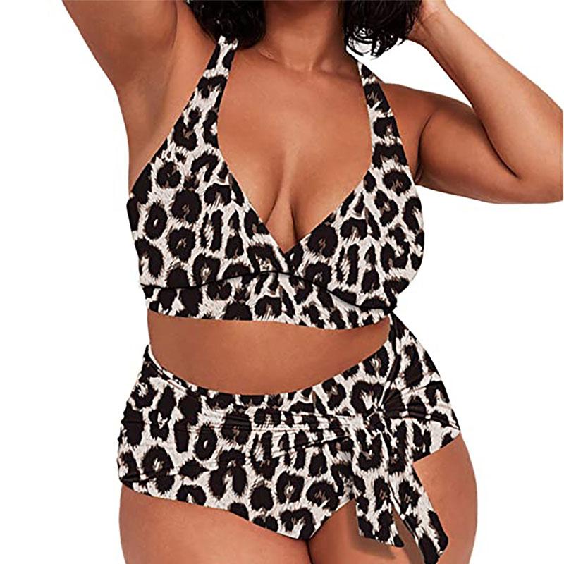 

Леопардовый принт плюс размер бикини женский купальник с высокой талией пляжный купальник женский купальный костюм