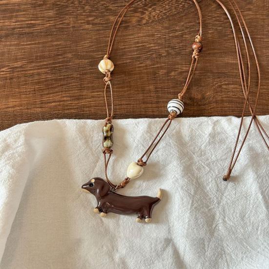 Dachshund Pendant Necklace Ceramic Mini Dog Charm Necklace Girls Retro Necklace Gift for Dog Lovers Birthday Anniversary