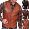 Fashion Western Leather Cowboy Vest for Men Spring Autumn Outwear Faux Leather Waist Coat Vest Coat Plus Size