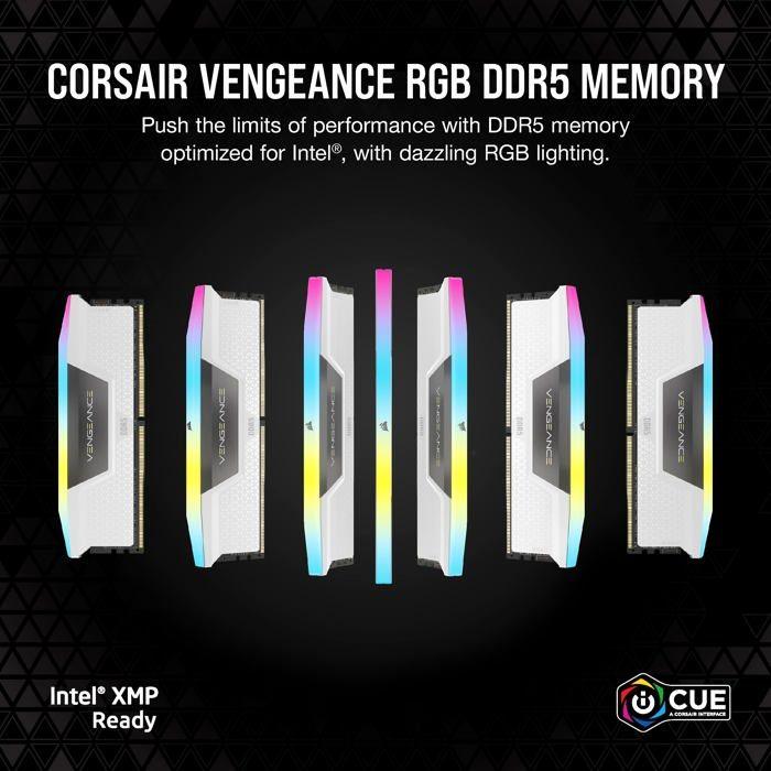 Corsair Vengeance RGB DDR5 64 Go (2 x 32 Go) 5600 MHz CL40 - Blanc - Kit Dual Channel 2 barrettes de RAM RGB DDR5 PC5-44800 - CMH64G