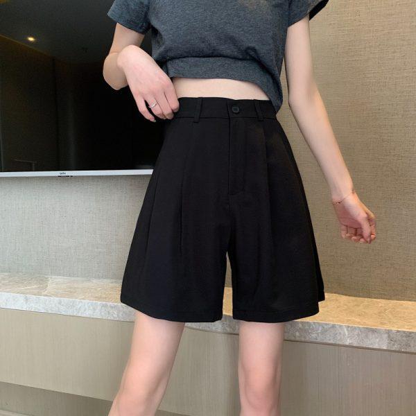 Women's Summer High Waist Wide-Leg Suit Shorts - Loose Casual Five-Point Trousers