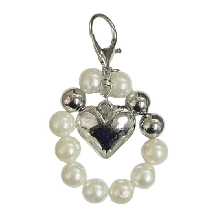 Fashion Heart Bowknot Beaded Keychain Pendant Backpack Handbag Charm Pendant Hangings Decoration Sweet Pendant Gift