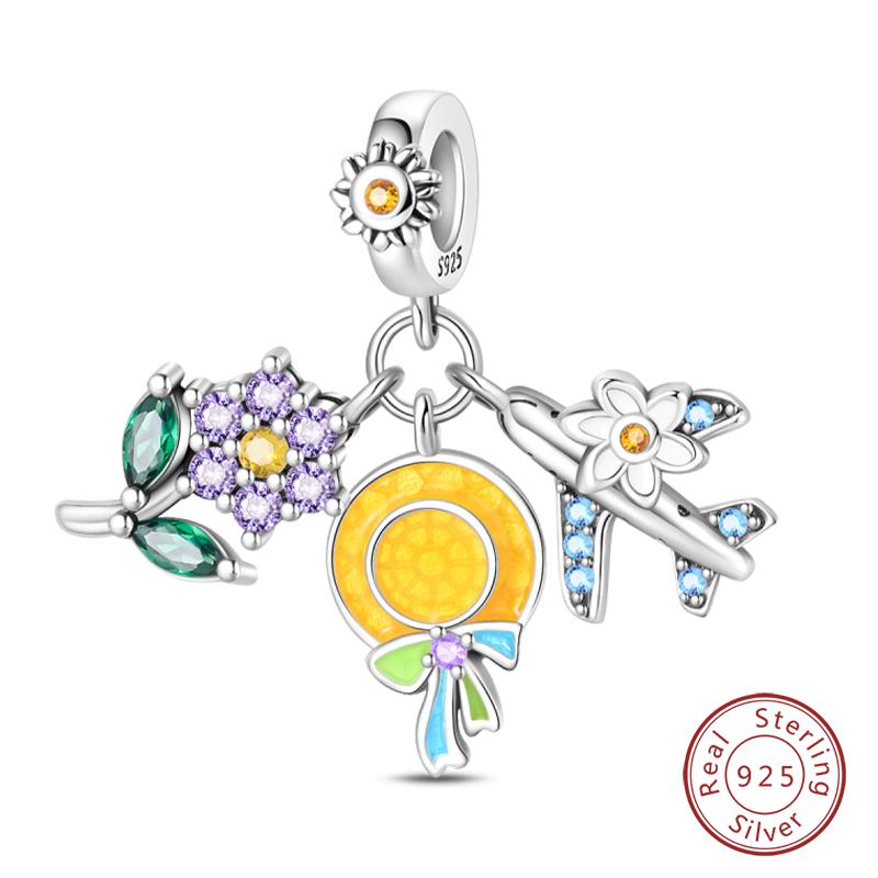 New Summer Day Copper Seaside Sailboat Coconut Tree Sunglasses Camera Charms Beads Fit Diy Copper Bracelets Jewelry