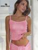 Moda Pembe Parıltılı Spagetti Askılı Kamisol Üst 2025 Yaz Kadın Giyim Örme Yelek Kolsuz Tatil Bayan Atlet K31