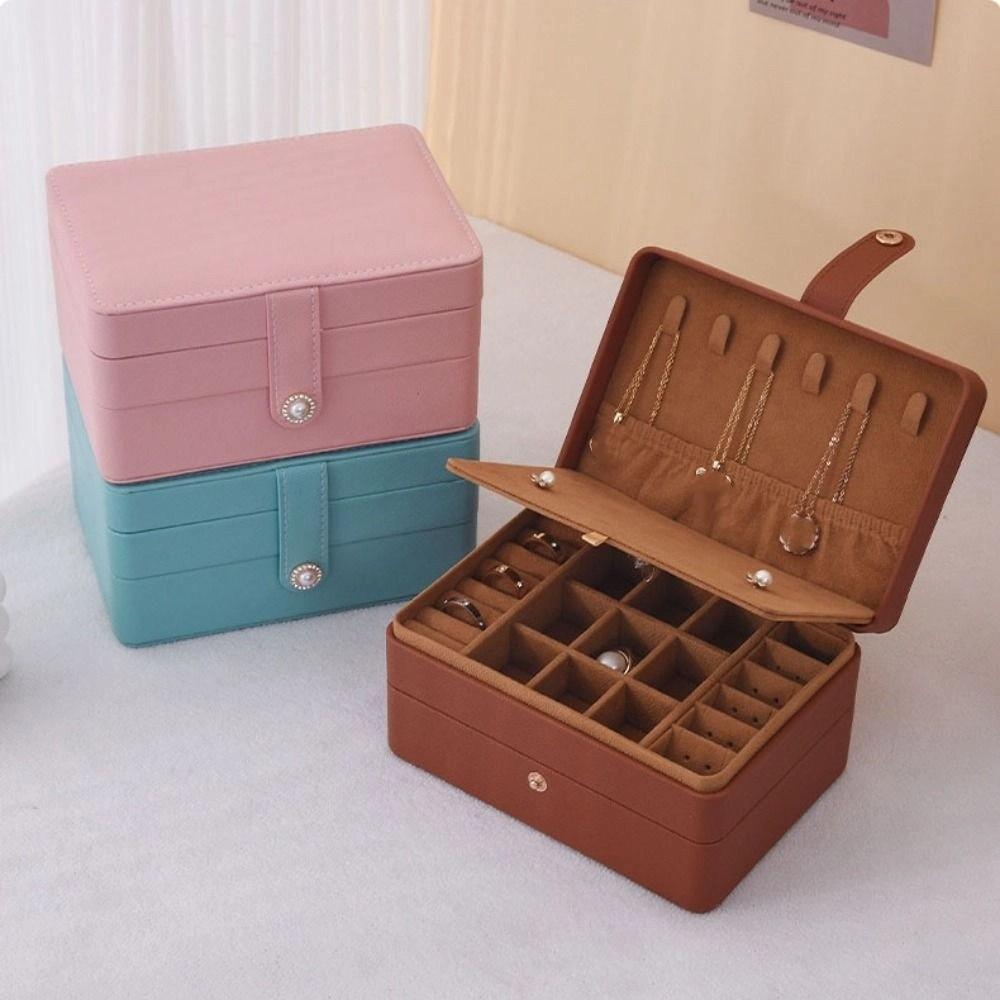 PU Jewelry Holder Rings Necklace Square Jewelry Box Simple Jewelry Storage Case  Outdoors