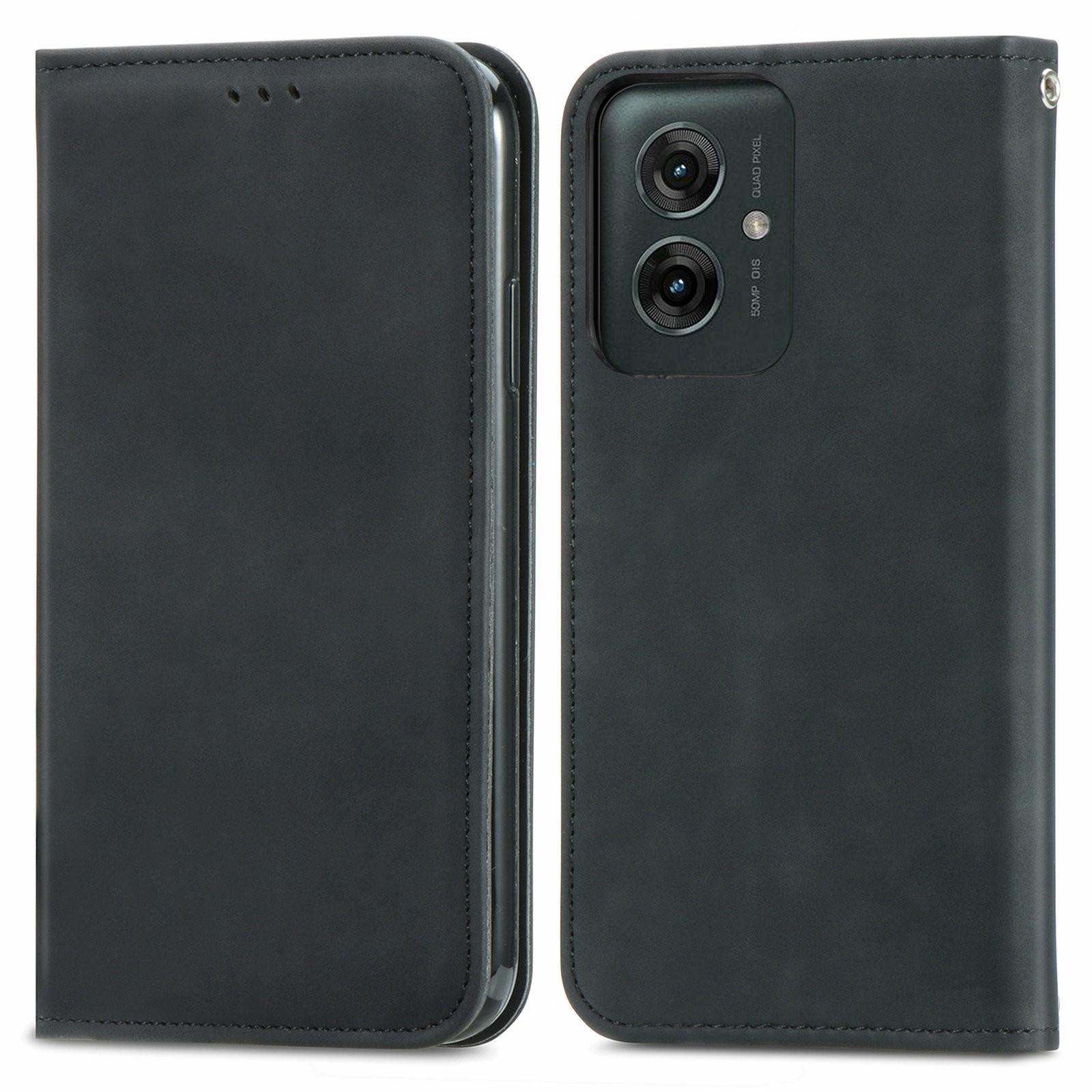 

Для Motorola Moto G55 5G Чохол Шкіряний Чохол з Відчуттям Дотику Слот для Карт Шкіряний Чохол для Телефону Підставка Магнітна Адсорбція Black