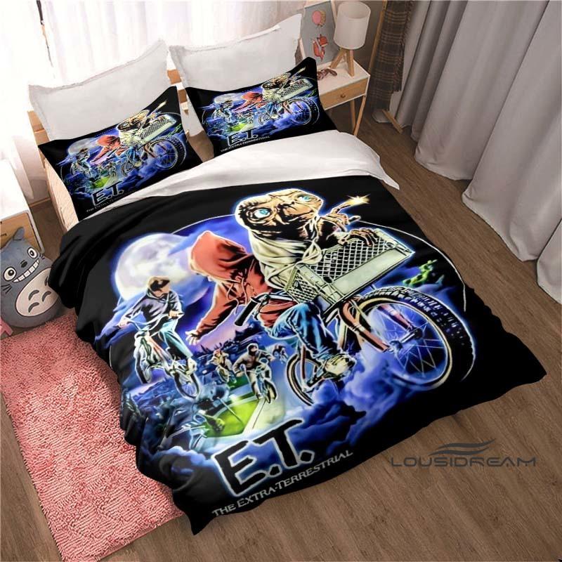 "E.T. Ensemble de literie 3 pièces « E.T. l'Extra-Terrestre » avec imprimé dessin animé — Housse de couette et taies d'oreiller | Convient aux adolescents et aux enfants
