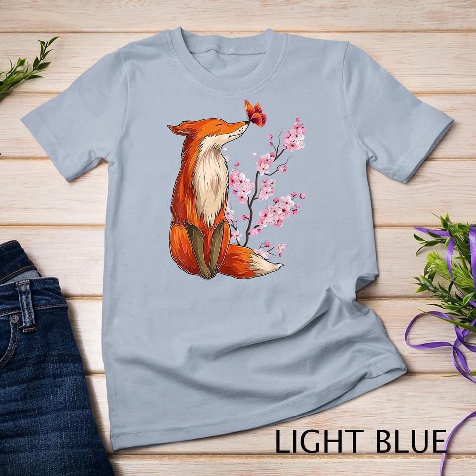 Japanese Fox Cherry blossom Flower sakura trees Kawaii T-Shirt Unisex T-shirt 5 3XL