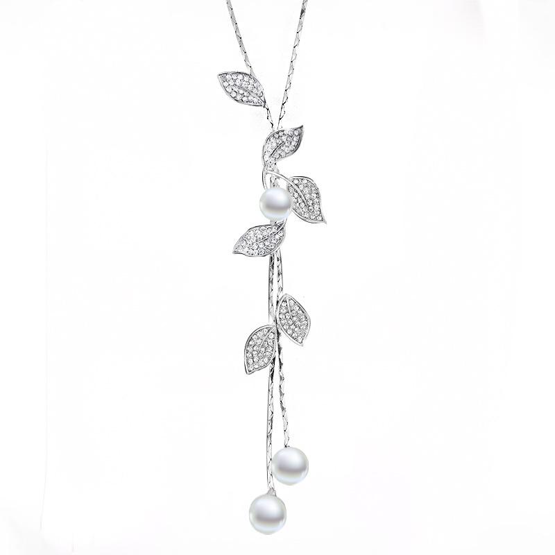 Korean Style Autumn-Winter Pearl Leaf Tassel Necklace