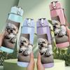 1PC Dog Sleeping On Cushion Print 750ml Color Plastic Sports Water Bottle Leakproof Flip Straw Lid Suitable for Sports Office Home Use