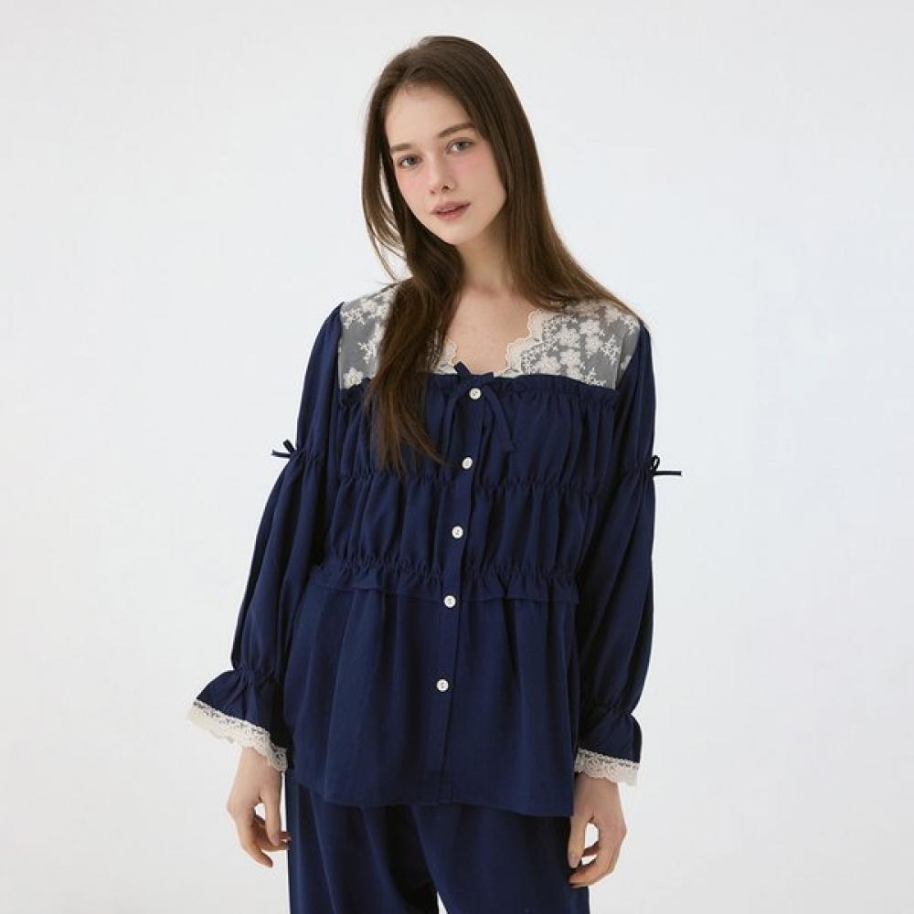 Lunaluz Women S Long SleeVe V Neck Two Piece Pajama navy/free