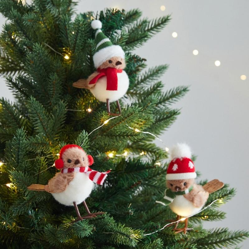 Soft Fabric Christmas Tree Bird Decoration Plush Holiday Bird Decoration Freestanding Tabletop Ornament for Shelf Entryway Styling,