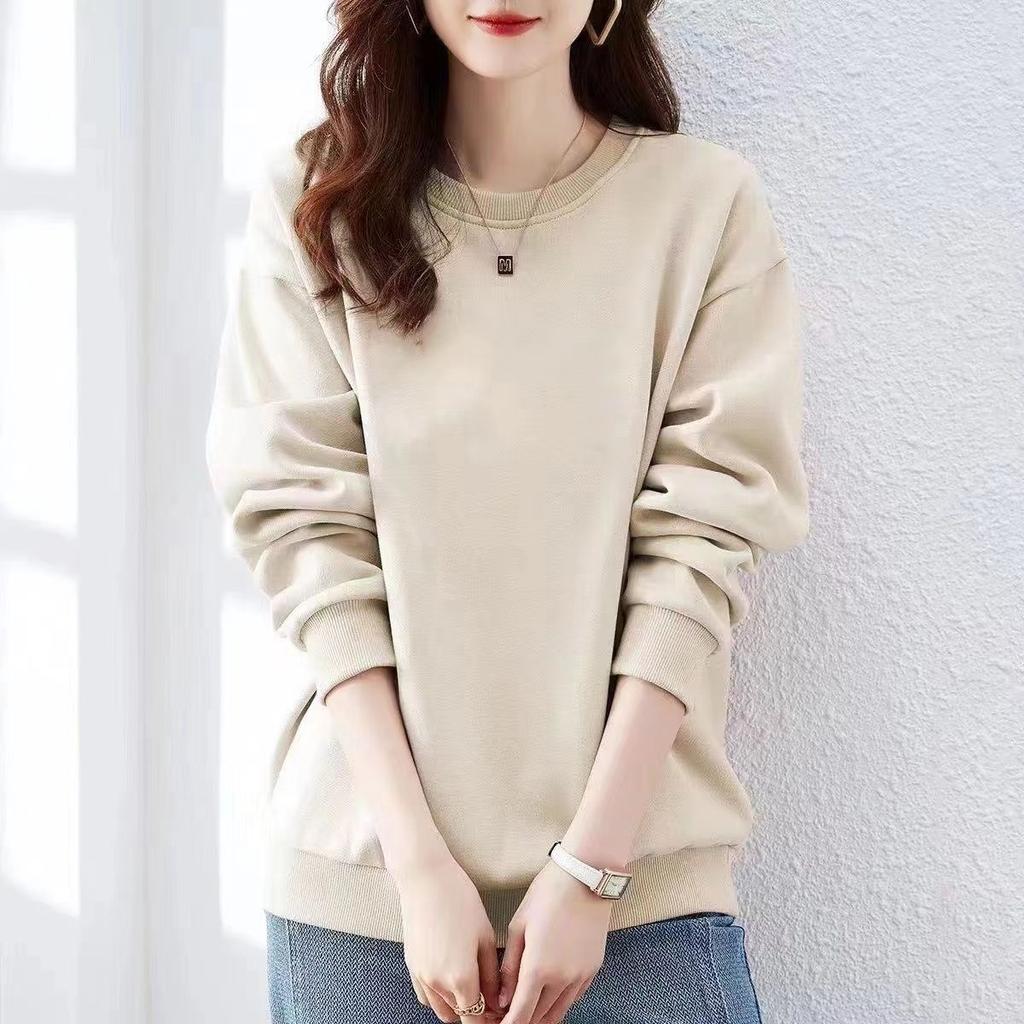 Women's Round Neck Sweatshirt Long Sleeves Autumn and Winter Thick and Loose Casual Top