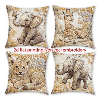 1/4 Stück Vintage Safari Babytiere Kissenbezüge Niedliche Elefant Giraffe Löwenbaby Dekorative Kissenhüllen