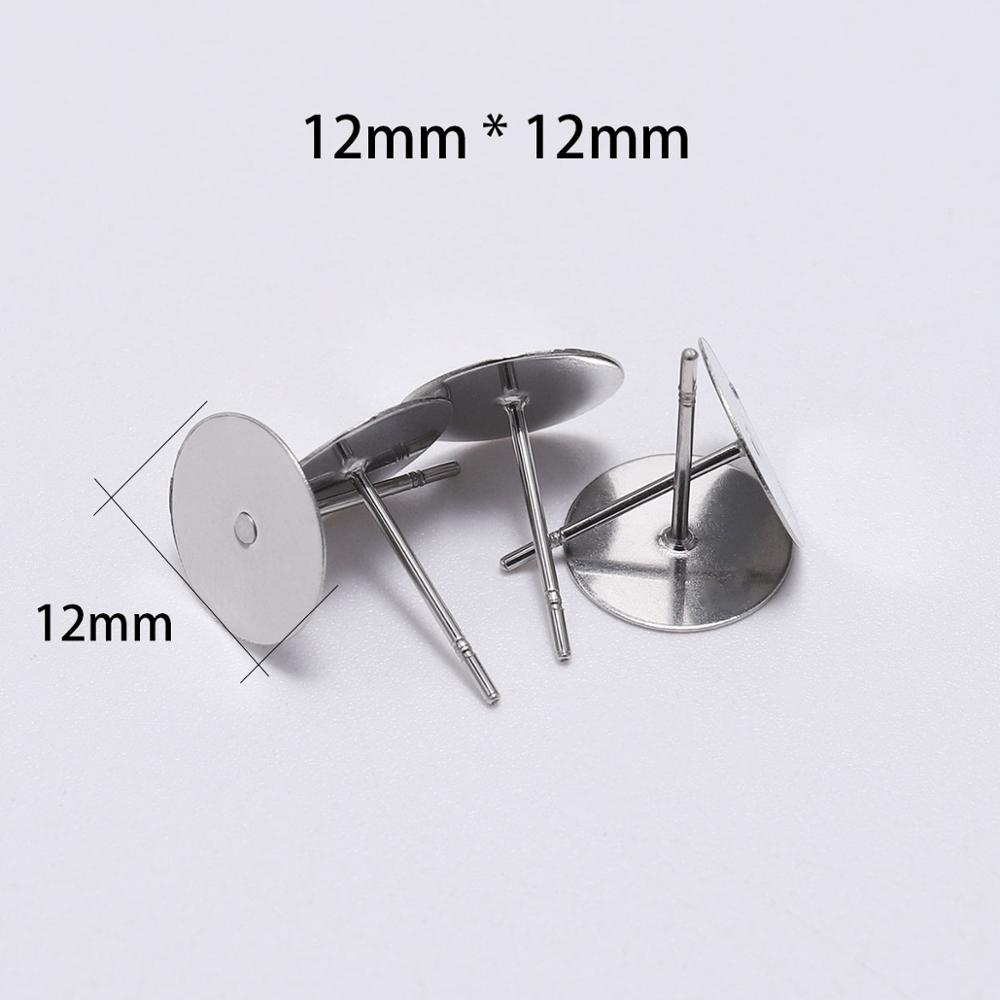 100pcs/lot 3 4 5 6 8 10 12 mm Stainless Steel Blank Earring Stud Base Cabochon Cameo Settings For DIY Jewelry Making Findings