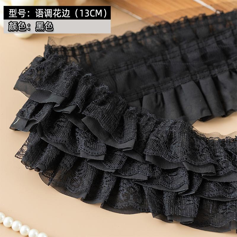 13cm Wide White Black Three Layers Lace Trim Ribbon Pleated Mesh Chiffon Fabric For Sewing Dress Decor Collar Hair Accessories