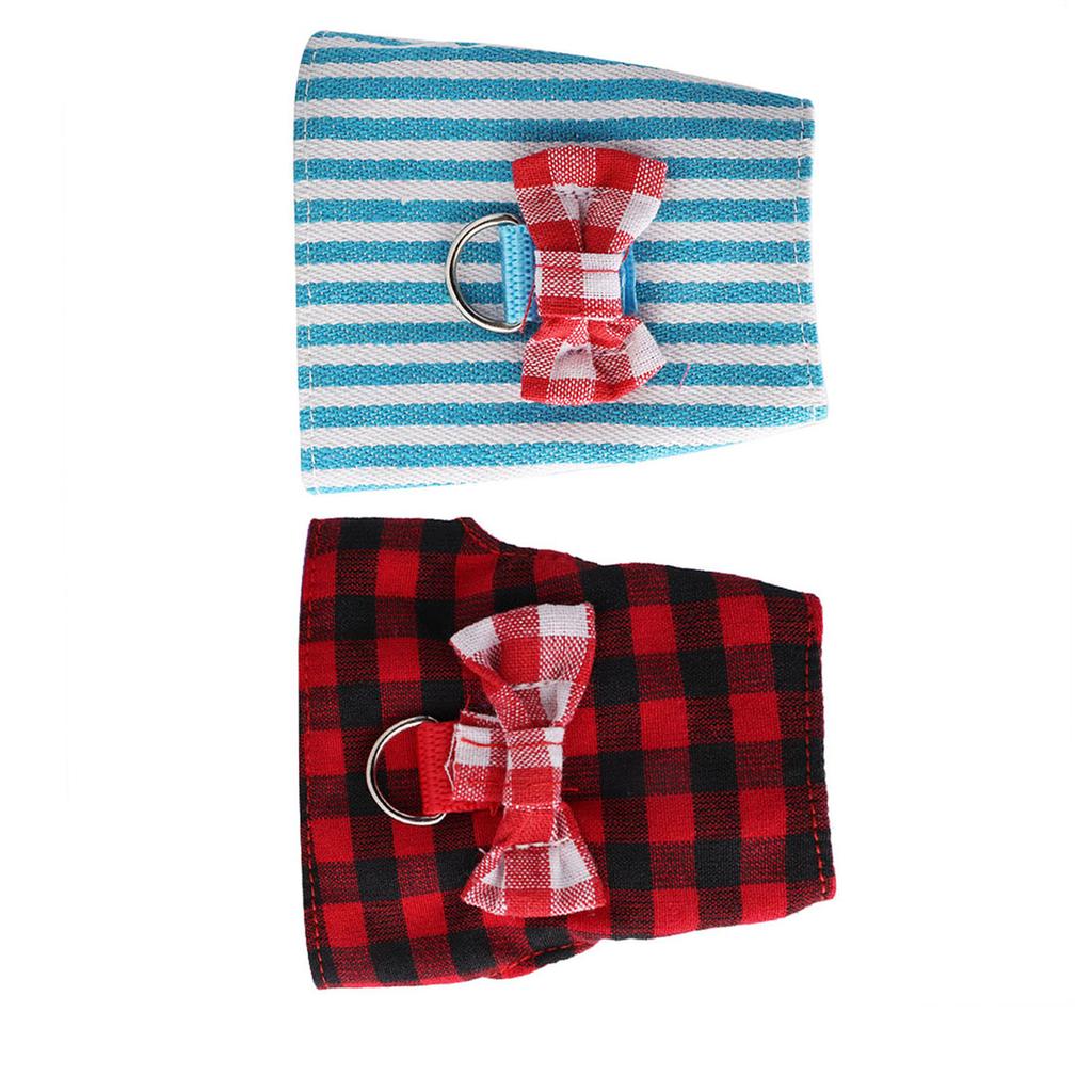 Small Animals Traction Rope Chest Strap Red Grid  Blue Stripes 2 Pieces