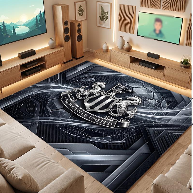 Tappeto in Velluto di Cristallo con Stampa di Calcio del Newcastle United, Comodo Assorbente d'Acqua Antiscivolo Tappeto per Pavimento Interno