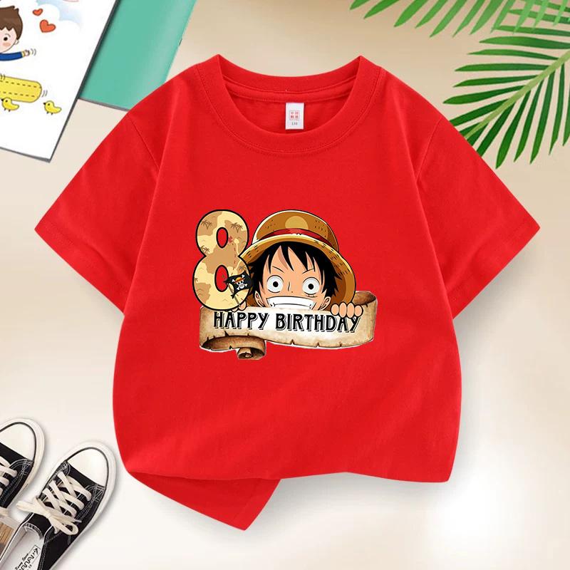 New Arrival One Piece AnimeThemed Happy8 Birthday Luffy Kids Pure Cotton Printed TShirt  A Perfect Gift 100