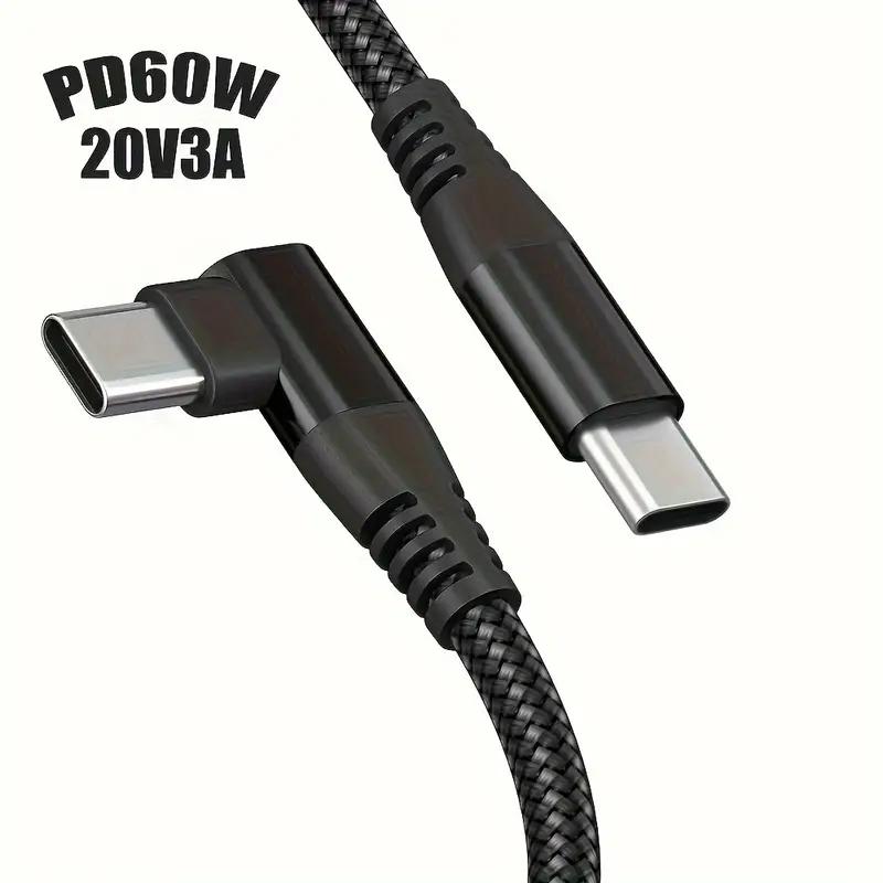 

60 Вт 3A USB-C на Type-C кабель для быстрой зарядки в оплетке, изогнутый под прямым углом 90 градусов для iPhone 15 Plus Pro Max Android для iPad 2m