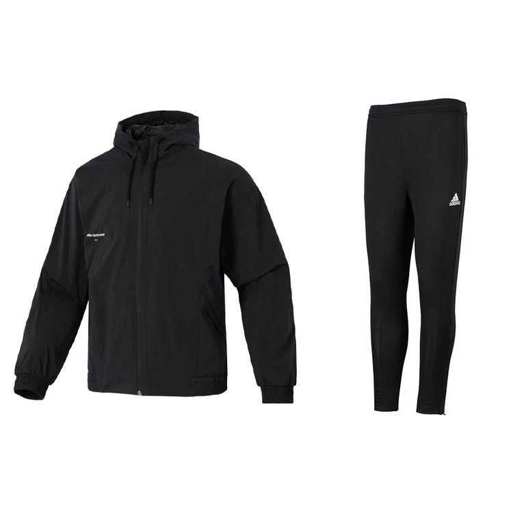 

Adidas Спортивная повседневная куртка с капюшоном и средней посадкой, комплект спортивных брюк для мужчин, спортивная одежда черного цвета IP4980+HC0332 M