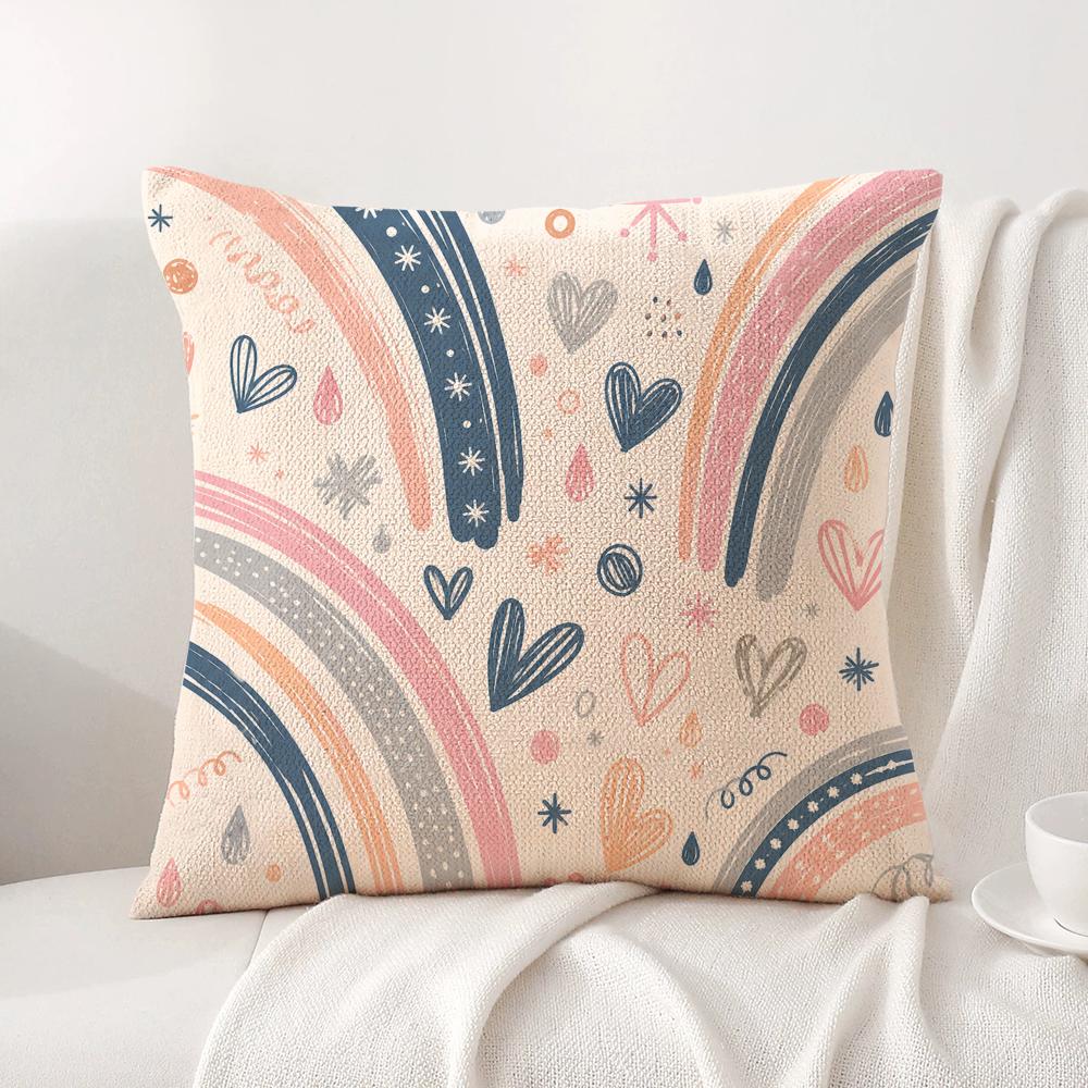 Love Rainbow Cushion Cover Linen Organic Fabric DoubleSided Printing Sofa Breathable Home Decor Gift Pillow Case