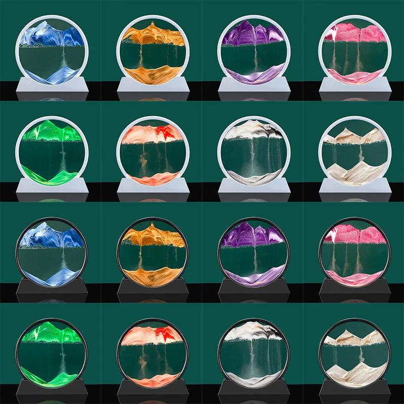 3D Moving Sand Art Picture Round Glass Deep Sea Sandscape Hourglass Quicksand Craft Flowing Sand Painting Office Home Decor Gift
