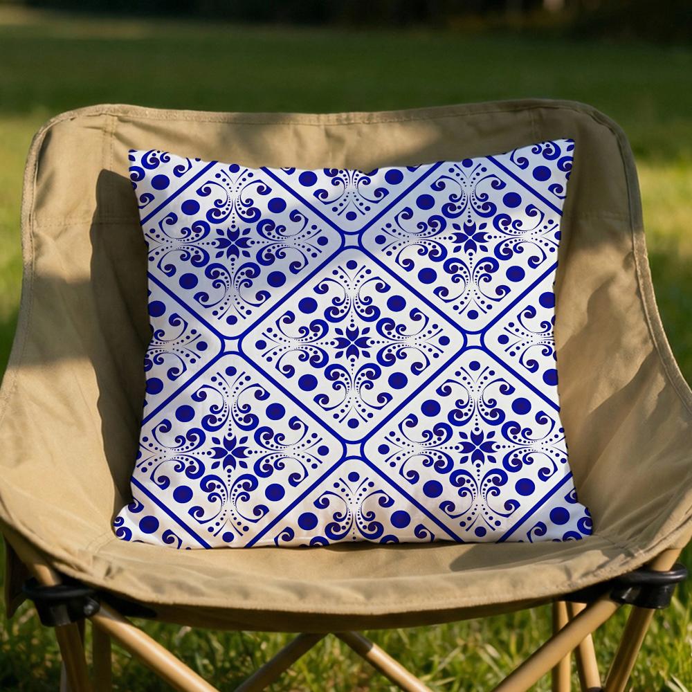 Traditional Blue and White Porcelain Cushion Cover Soft Reversible Durable Pillow Cover for Home Car Daily Comfort