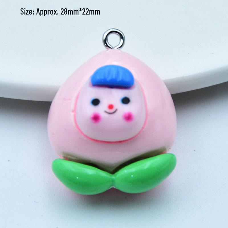 Resin Fruit Toy Pendant - 3D Strawberry & Peach Keychain DIY Jewelry Accessory