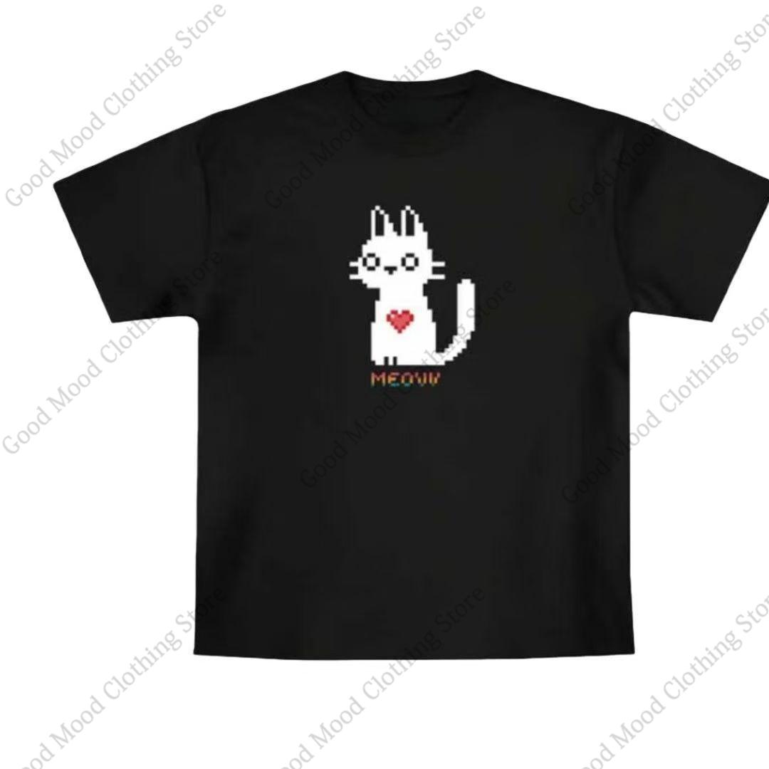 MEOVV T Shirt Kpop Fashion Funny Cat Print Tshirt SOOIN GAWON ANNA NARIN ELLA Fans Clothes Soft Cotton Short Sleeve Tee Tops S