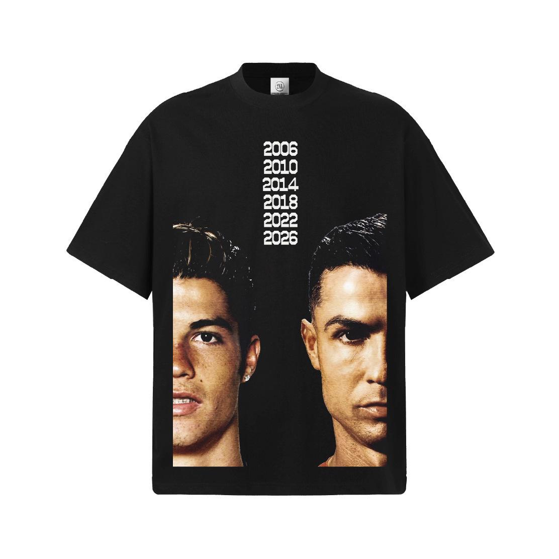 Cristiano Ronaldo Retro Used Schweres Baumwoll-T-Shirt XX-Large black