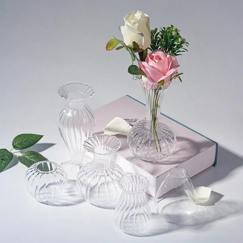 Nordic Transparante Glazen Vaas Creatieve Gestreepte Bloemschikset Schattige Hydroponische Meubels Bureau Decoratie Woondecoratie