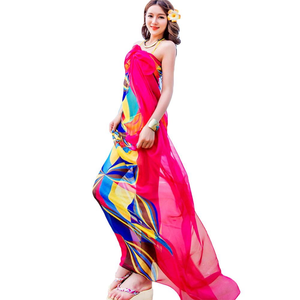190cm*140cm Women Stylish Geometric Printing Bright Color Beach Sun-screen Scarf
