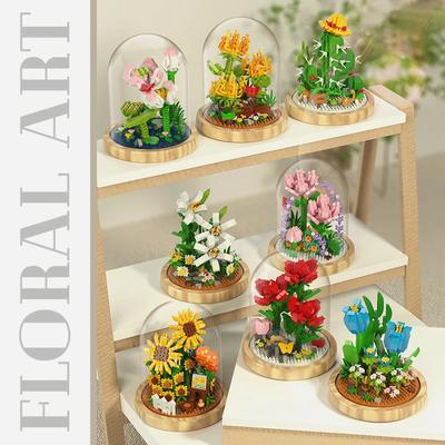 Bouquet Potted Building Blocks Sets Rose Chrysanthemum Orchid Succulents Bricks Model Romantic Assembly Toy Gifts For Children