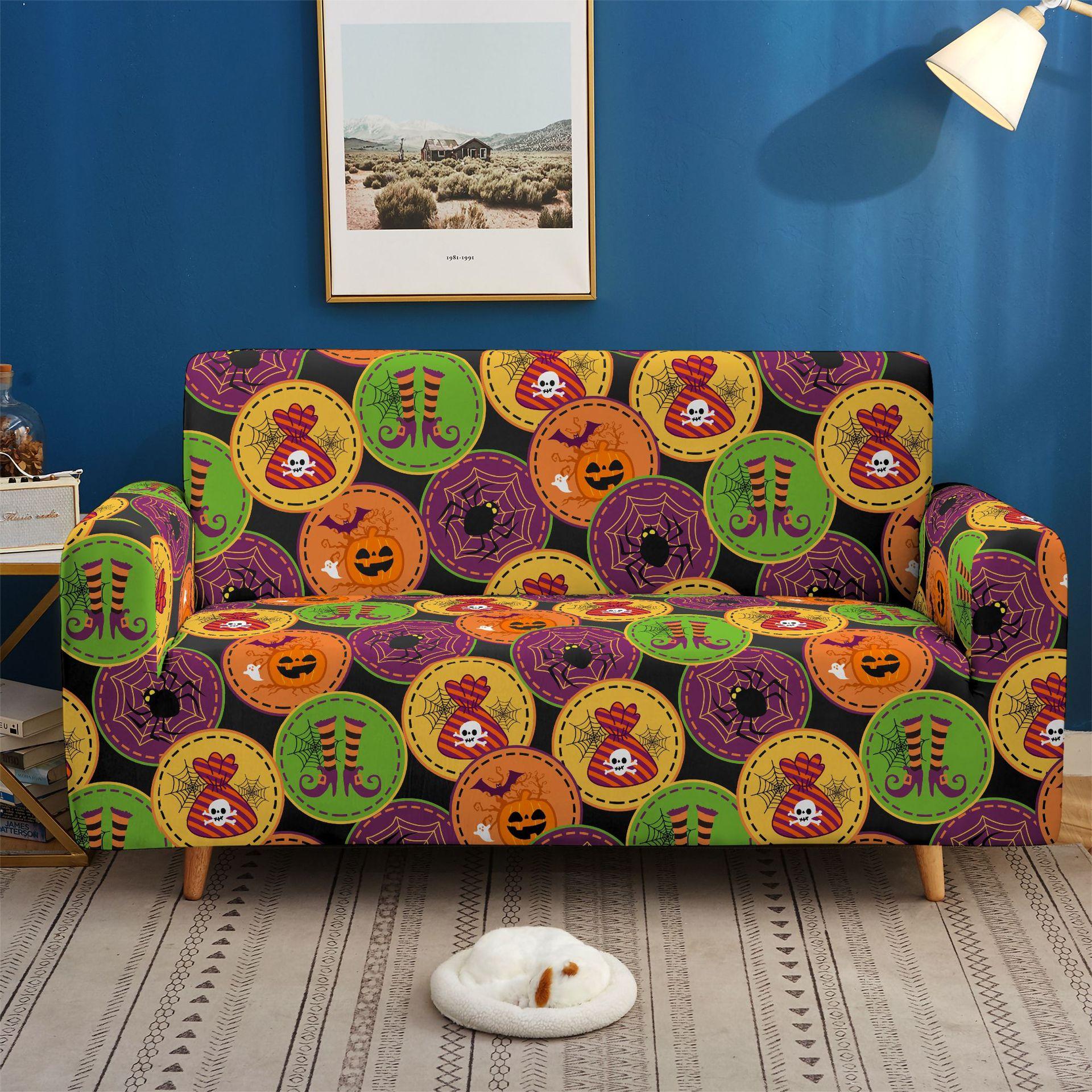 Halloween Elastische Sofabezüge All-Inclusive Kürbis Sofabezüge Mehrere Kombinationsdekoration Zuhause Universelle Sofabezüge Polster 90x140cm